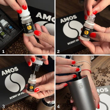 Set AMOS ONE Smart-Aromadiffusor + 6 außergewöhnliche Duft-Aromen GRATIS  + 6 verrückte Geschenkparfüms