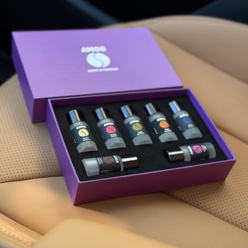 Set Amos Mini Purple – grauer Aromadiffusor + lila Set mit 7 Ersatzdüften