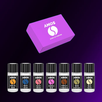 Set Amos Mini Purple – grauer Aromadiffusor + lila Set mit 7 Ersatzdüften