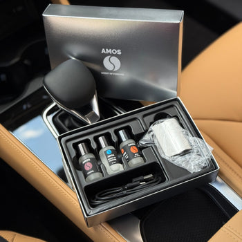 Set Amos Mini Purple – grauer Aromadiffusor + lila Set mit 7 Ersatzdüften