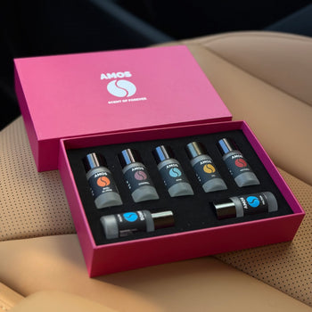 Set Amos Mini Pink – grauer Aromadiffusor + lila Set mit 7 Ersatzdüften