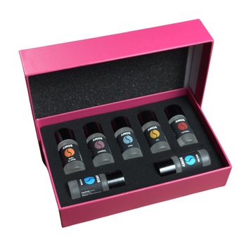 Set Amos Mini Pink – grauer Aromadiffusor + lila Set mit 7 Ersatzdüften