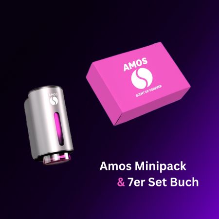 Set Amos Mini Pink – grauer Aromadiffusor + lila Set mit 7 Ersatzdüften