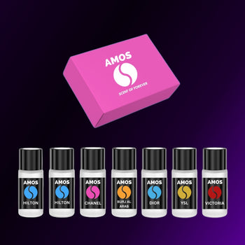 Set Amos Mini Pink – grauer Aromadiffusor + lila Set mit 7 Ersatzdüften