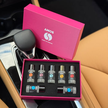 Set Amos Mini Pink – grauer Aromadiffusor + lila Set mit 7 Ersatzdüften