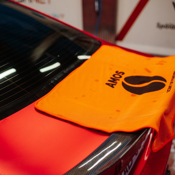 AMOS Powerfluff Ultra-saugfähiges Mikrofaser-Trockentuch, 1000 GSM, 60x80 cm, Orange + GRATIS Handschuh