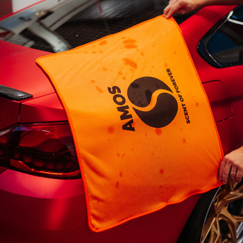 AMOS Powerfluff Ultra-saugfähiges Mikrofaser-Trockentuch, 1000 GSM, 60x80 cm, Orange + GRATIS Handschuh
