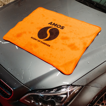 AMOS Powerfluff Ultra-saugfähiges Mikrofaser-Trockentuch, 1000 GSM, 60x80 cm, Orange + GRATIS Handschuh