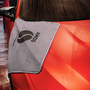 AMOS Powerfluff Ultra-saugfähiges Mikrofaser-Trockentuch, 1000 GSM, 60x80 cm, Grau + GRATIS Handschuh