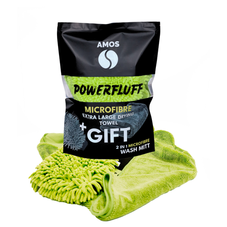 AMOS Powerfluff Ultra-saugfähiges Mikrofaser-Trockentuch, 1000 GSM, 60x80 cm, Grün + GRATIS Handschuh